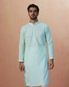 alt message - Manyavar Men Aqua Green Chikankari Kurta Pajama image number 1