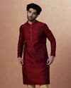 alt message - Manyavar Men Merlot Red Jacquard Kurta Pajama image number 1