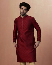 Manyavar Men Merlot Red Jacquard Kurta Pajama