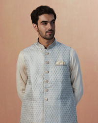 Manyavar Men Ash Grey Jacquard Jacket