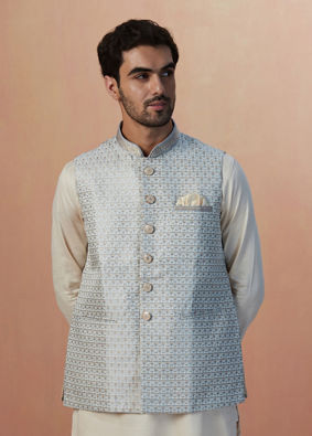 Manyavar Men Ash Grey Jacquard Jacket