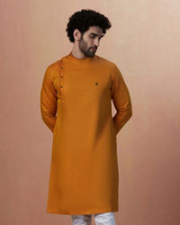 Manyavar Men Mustard Yellow Side Open Kurta