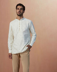 Manyavar Men White Self Printed Short Kurta