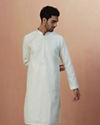 alt message - Manyavar Men Seashell White Chikankari Kurta Pajama image number 1