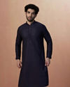 alt message - Manyavar Men Royal Blue Self Embroidered Kurta Pajama image number 1