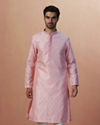Manyavar Men Pink Paisley Self Design Kurta Pajama