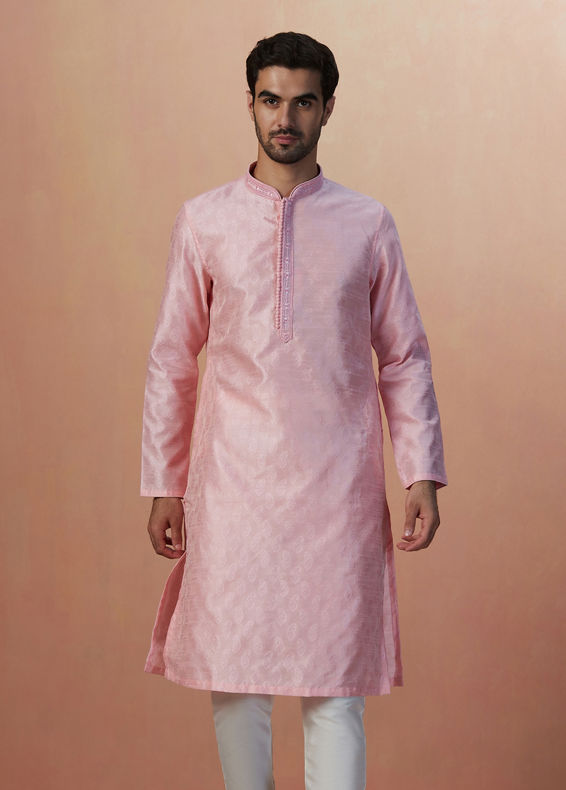 Manyavar Men Pink Paisley Self Design Kurta Pajama