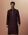 alt message - Manyavar Men Plum Booti Print Kurta Pajama image number 1