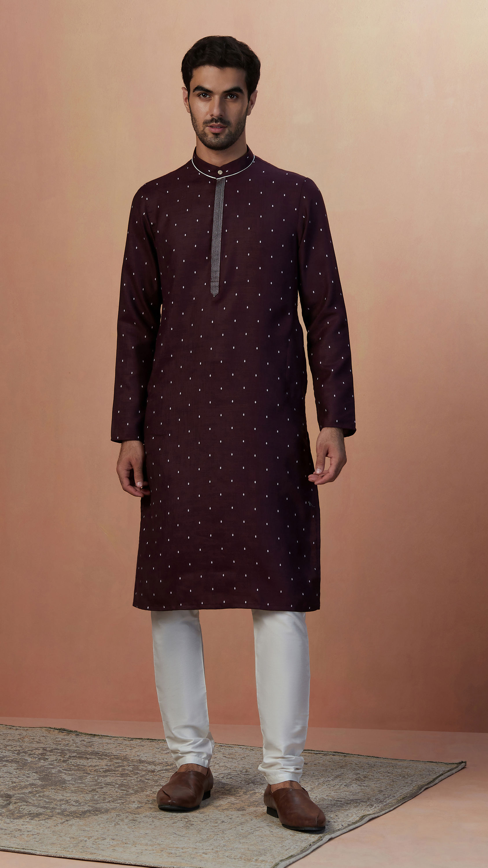 Manyavar Men Plum Booti Print Kurta Pajama