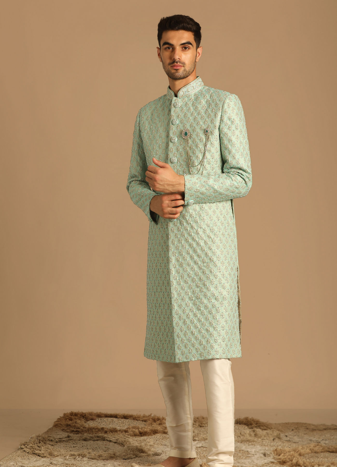 Manyavar Men Opal Green Sherwani