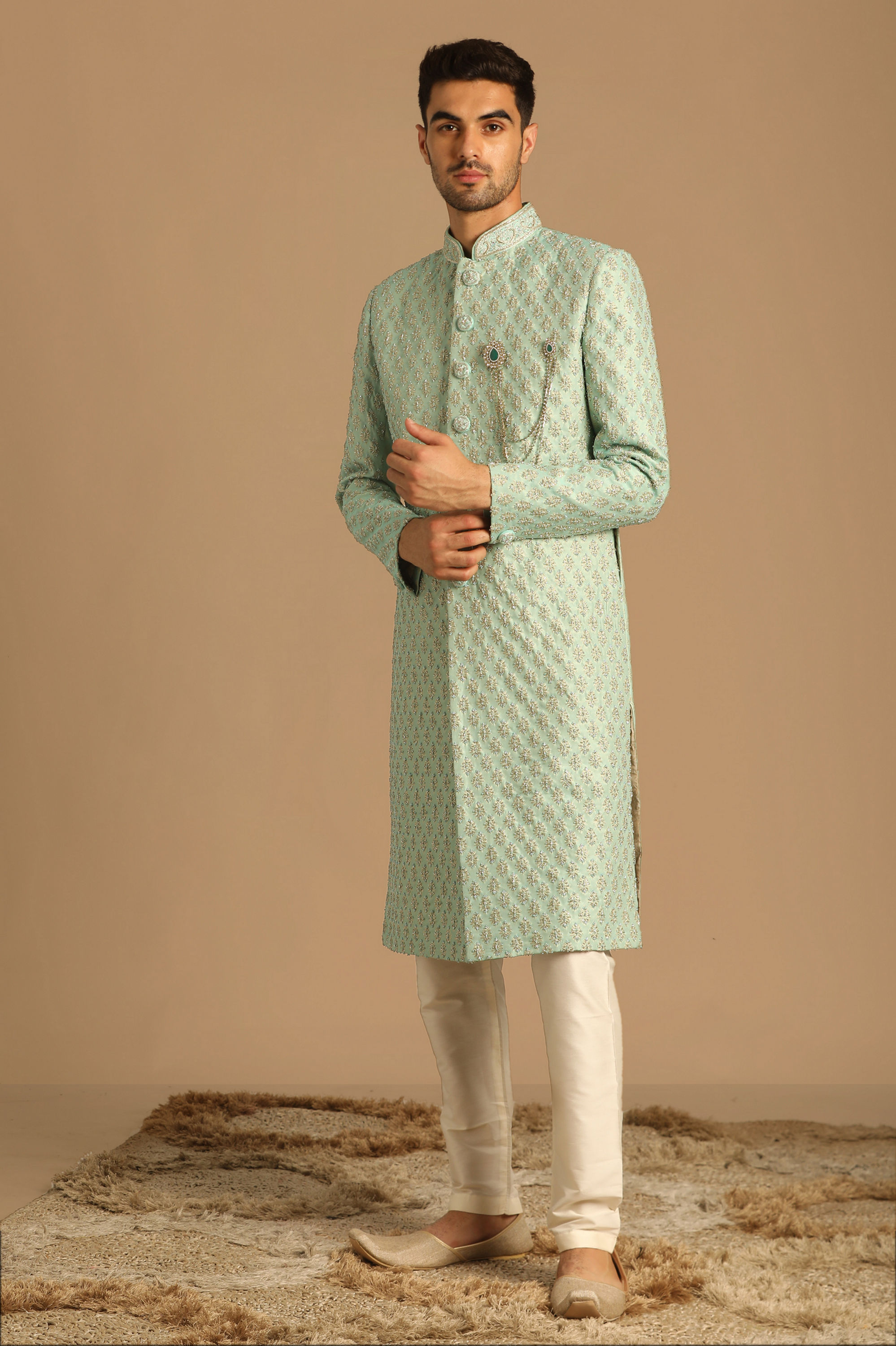 Manyavar Men Opal Green Sherwani