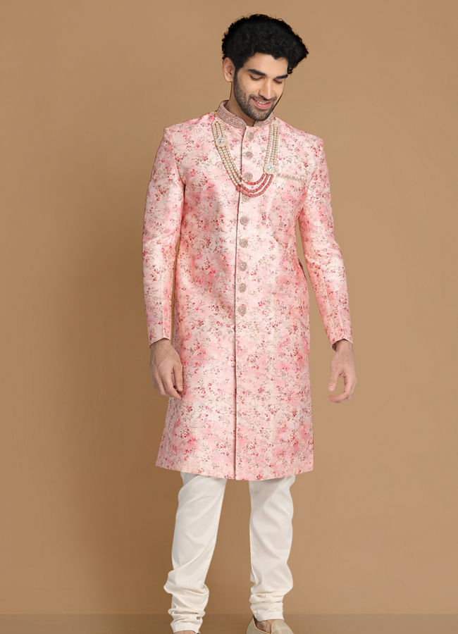 alt message - Manyavar Men Exquisite Pastel Pink Sherwani image number 1