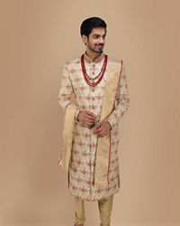 Manyavar Men Glamorous Biscuit Color Sherwani