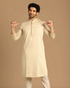 alt message - Manyavar Men Printed Work Cream Kurta Set image number 1