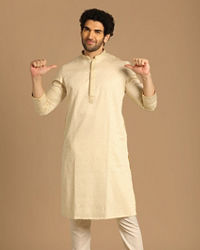 Manyavar Men Printed Work Cream Kurta Set