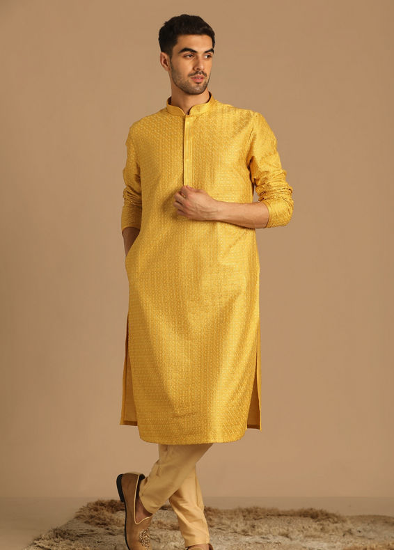 Manyavar Men Smart Fit Mustard Kurta Set