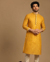 Manyavar Men Mustard Chanderi Kurta Set