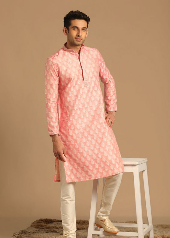 Manyavar Men Pastel Pink Kurta Set