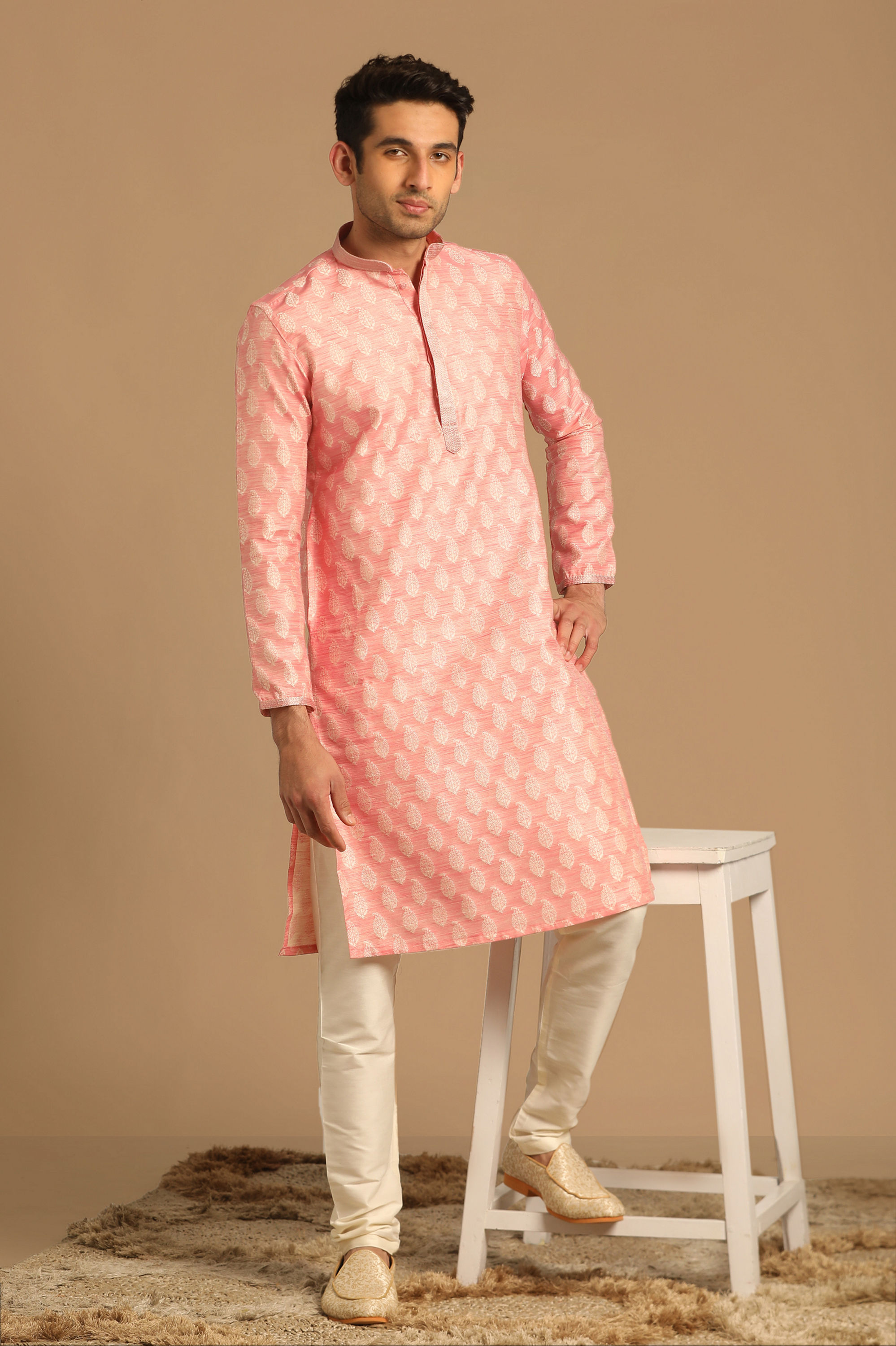 Manyavar Men Pastel Pink Kurta Set