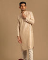 alt message - Manyavar Men Cream Jacquard Kurta Set image number 1