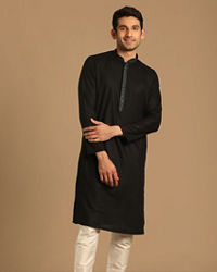 Manyavar Men Black Kurta Set With Neck Detailing