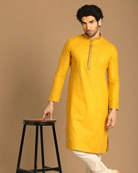 Manyavar Men Amber Yellow Plain Kurta Set