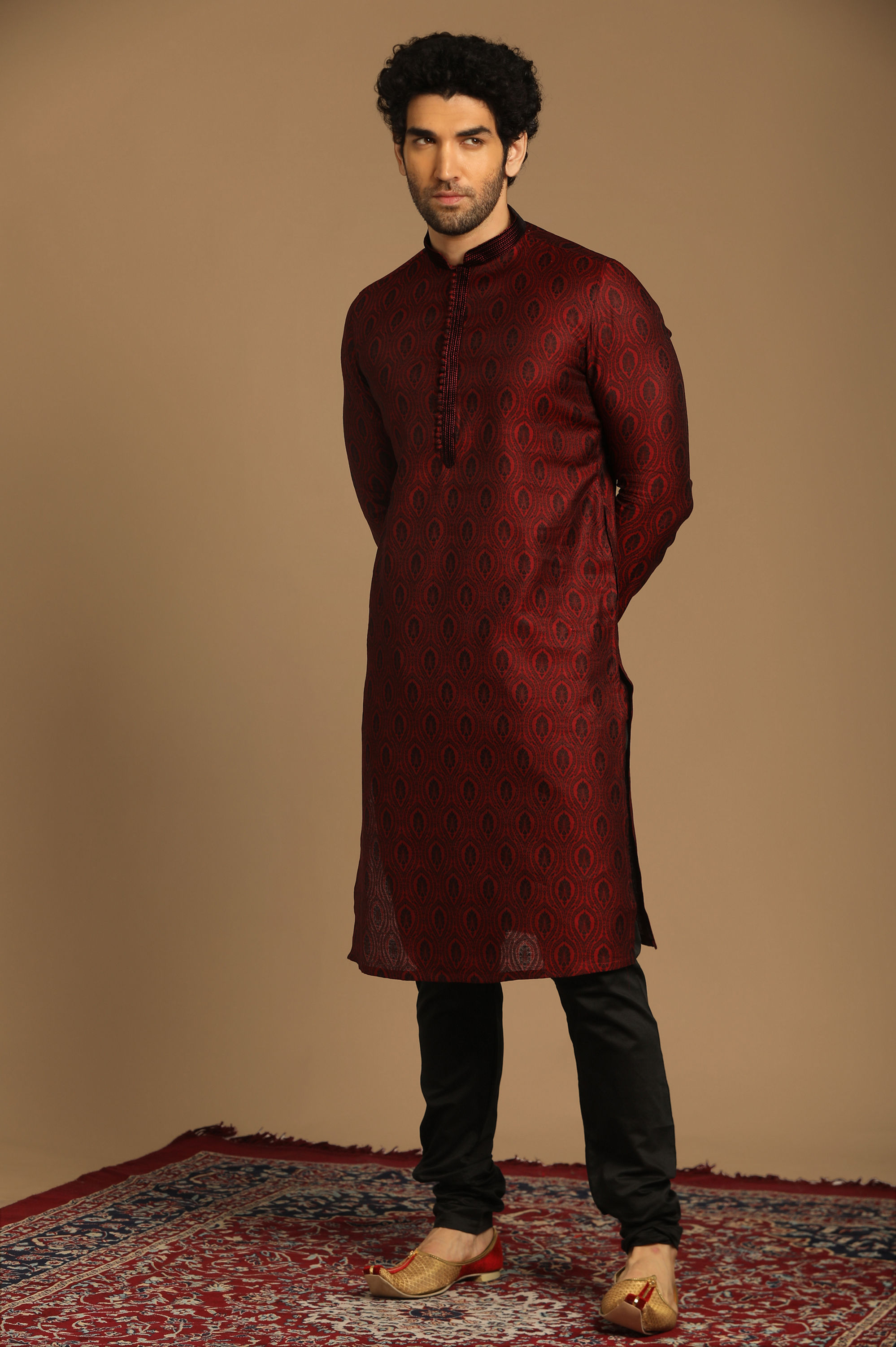 Manyavar Men Vibrant Maroon Kurta Set