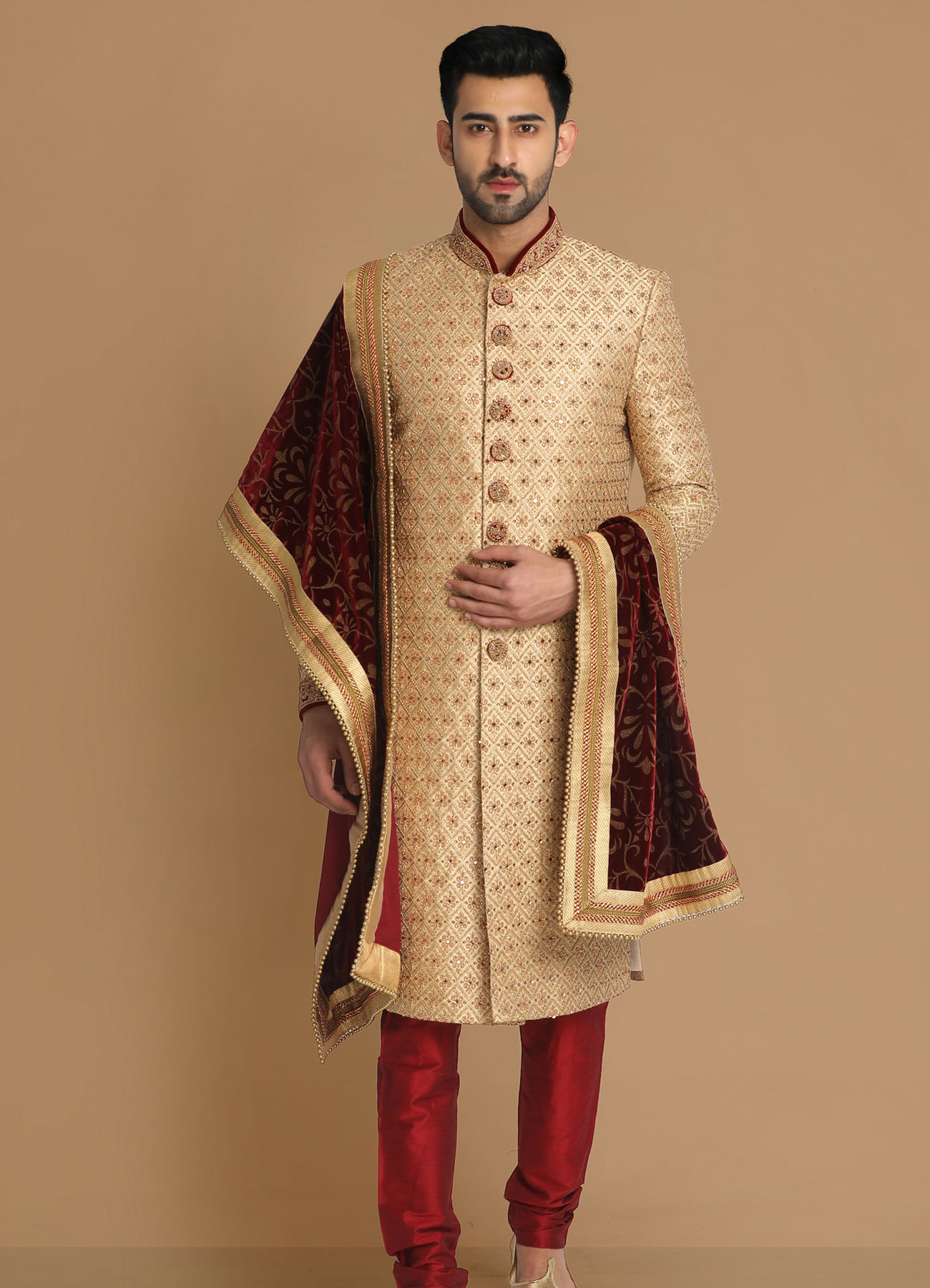 Manyavar Men Flambouyant Fawn Sherwani
