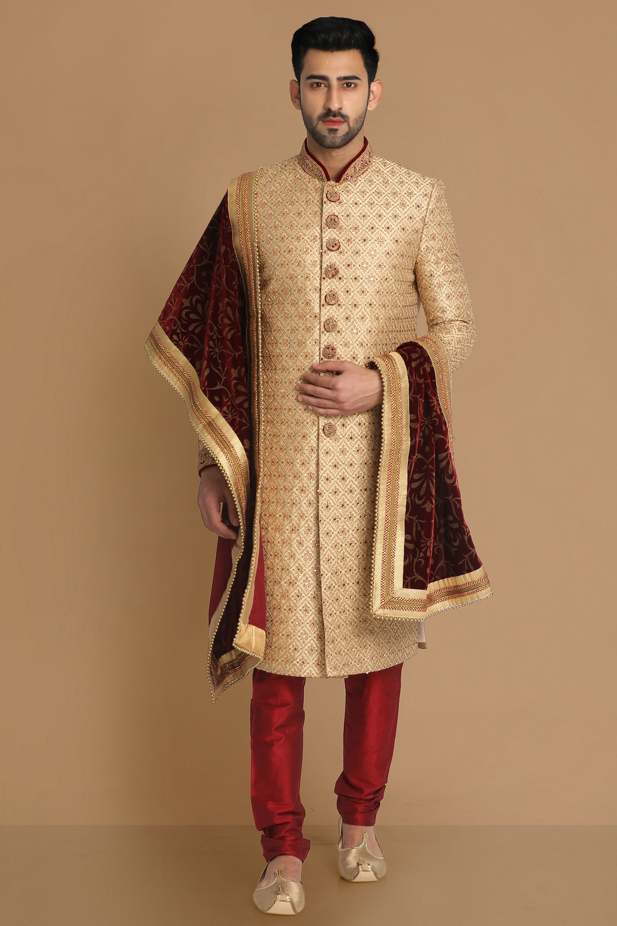Manyavar Men Flambouyant Fawn Sherwani