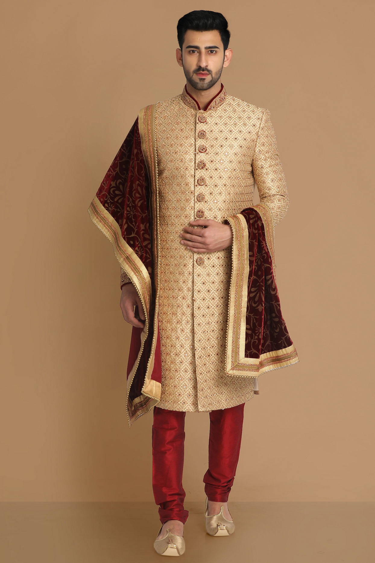 Manyavar Men Flambouyant Fawn Sherwani