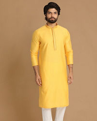 Manyavar Men Daffodil Yellow Solid Kurta Pajama