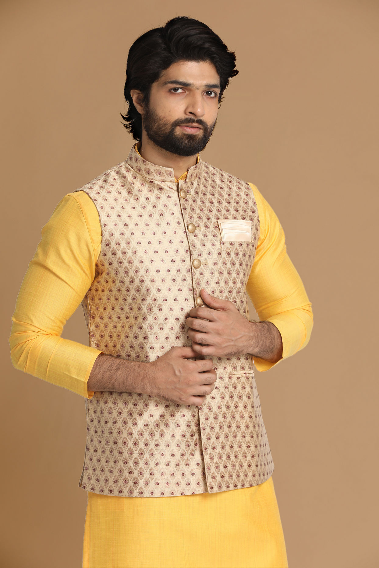 Manyavar Men Sublime Biscuit Shade Jacket