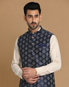 Manyavar Men Denim Blue Printed Jacket