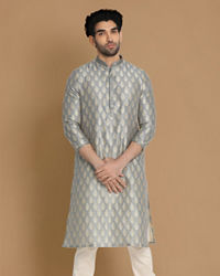 Manyavar Men Shale Grey Jacquard Kurta Set