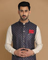 Manyavar Men Navy Blue Printed Modi Jacket