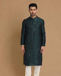 Manyavar Men Sober Bottle Green Kurta Pajama