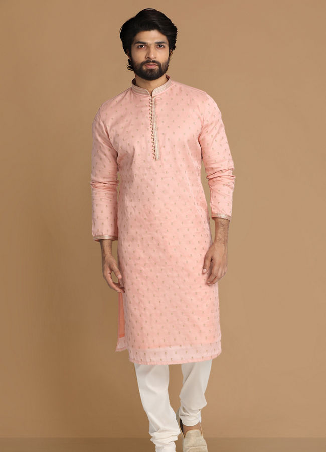 Manyavar Men Light Pink Kurta Pajama With Minimalist Motifs