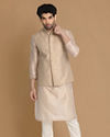 alt message - Manyavar Men Floral Patterned Cream Kurta Jacket Set image number 1