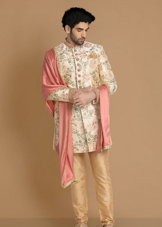 Manyavar Men Biscuit Shade Indo Western Set