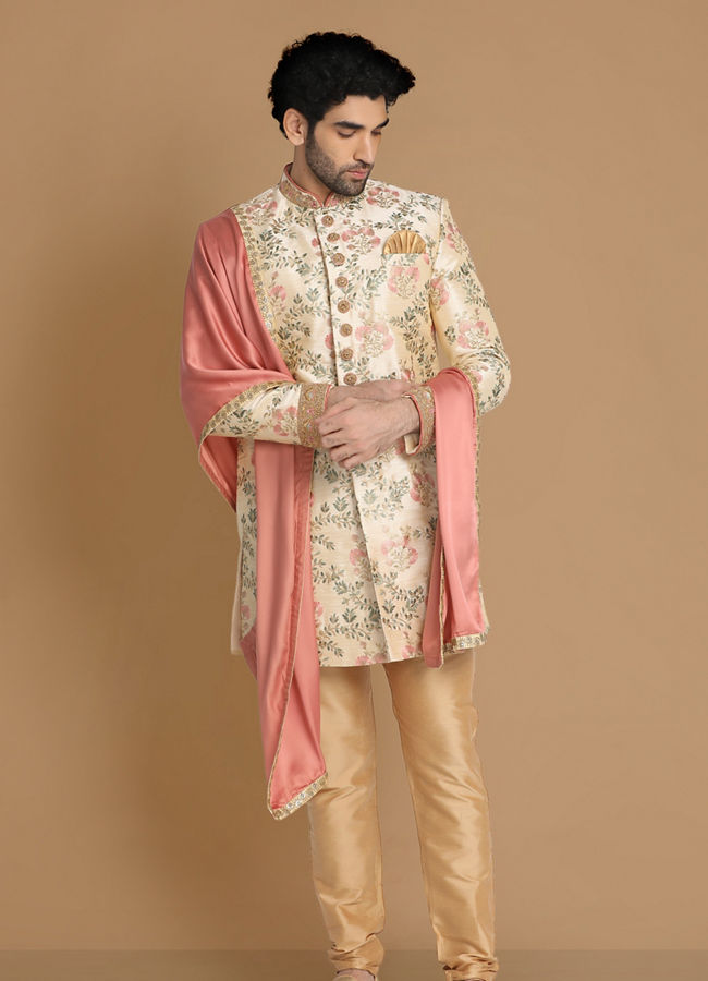 Manyavar Men Biscuit Shade Indo Western Set