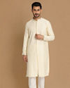 alt message - Manyavar Men Sea Shell White Self Motif Kurta Pajama image number 1