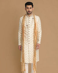 Manyavar Men Classic Cream Sherwani Suit