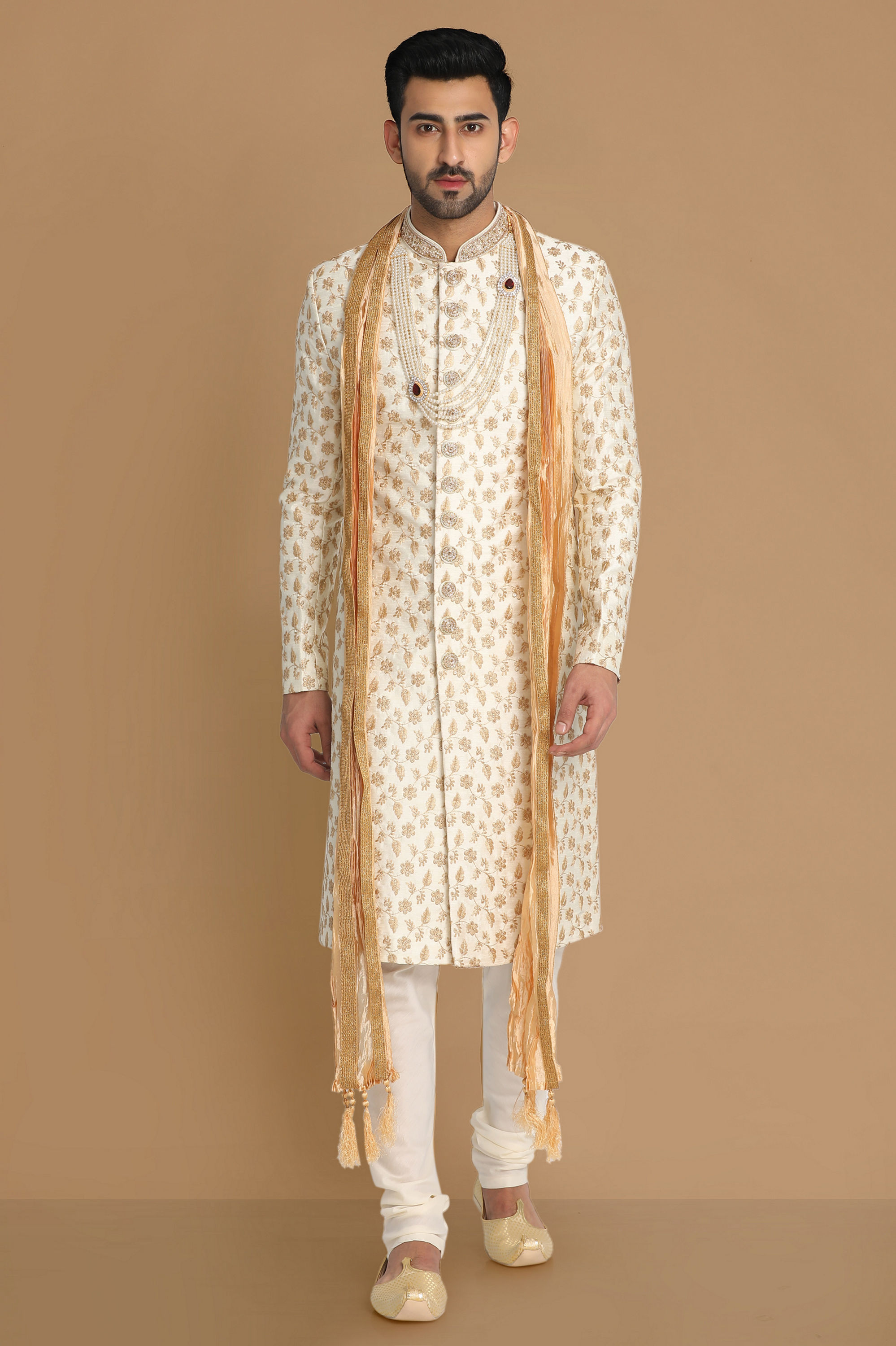 Manyavar Men Classic Cream Sherwani Suit