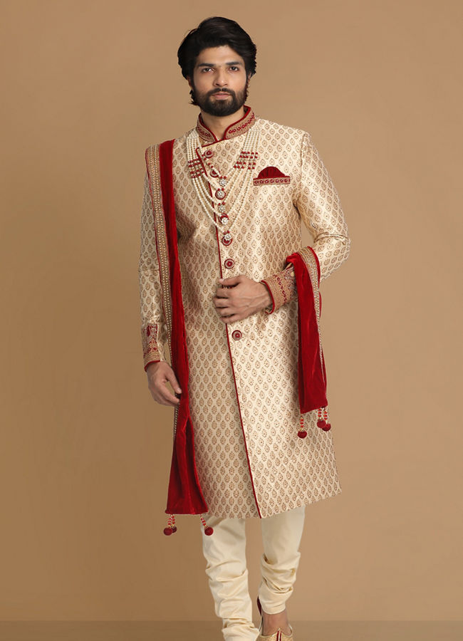Manyavar Men Graceful Beige Sherwani Set