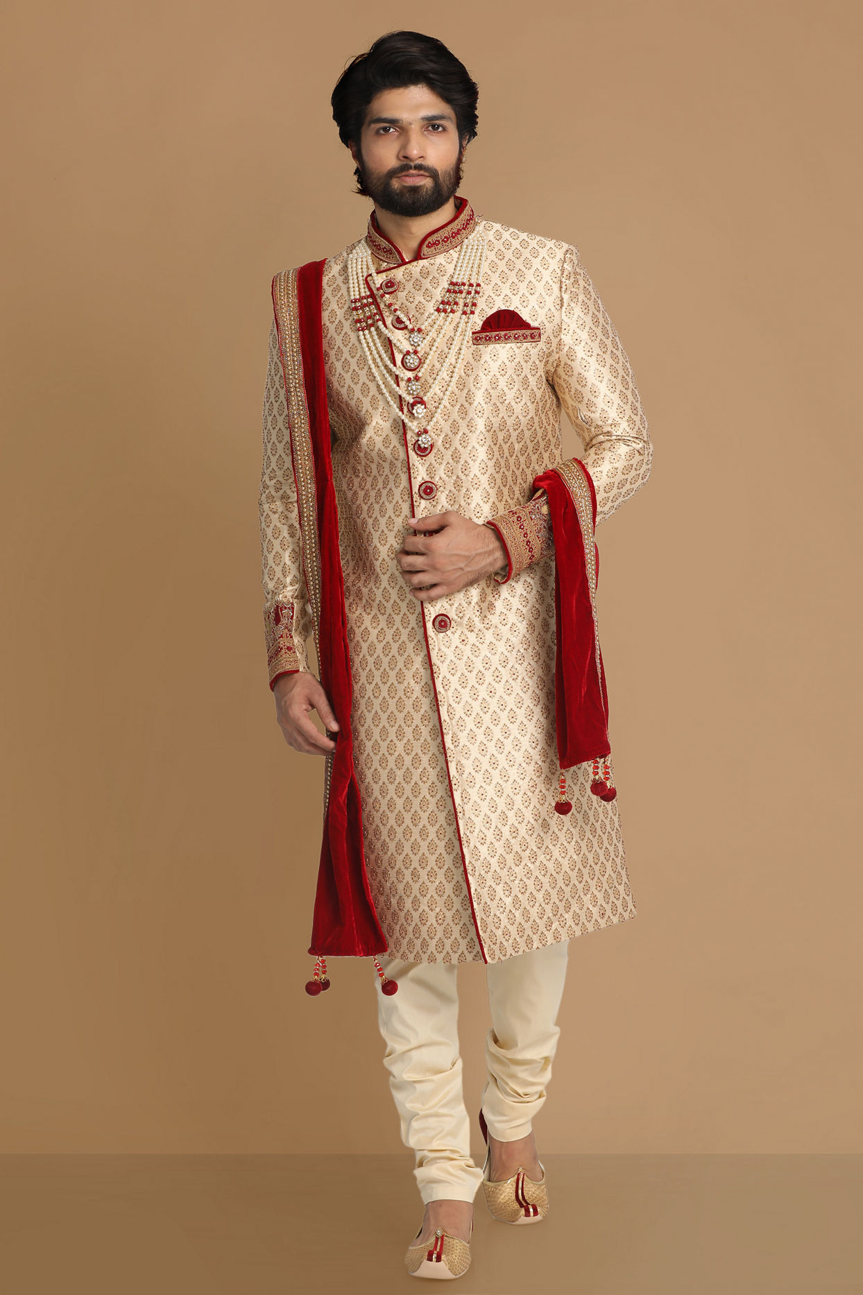 Manyavar Men Graceful Beige Sherwani Set