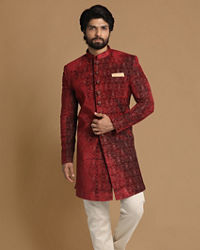 Manyavar Men Regal Maroon Indo Western Set