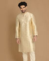 Manyavar Men Beige Jacquard Kurta Set image number 1