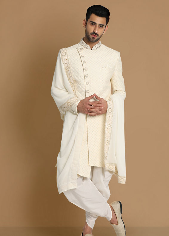 Manyavar Men Luxe Cream Indo Western Set