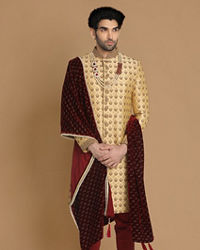 Manyavar Men Plush Fawn Sherwani Suit