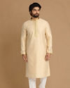 Manyavar Men Beige Self Design Kurta Pajama